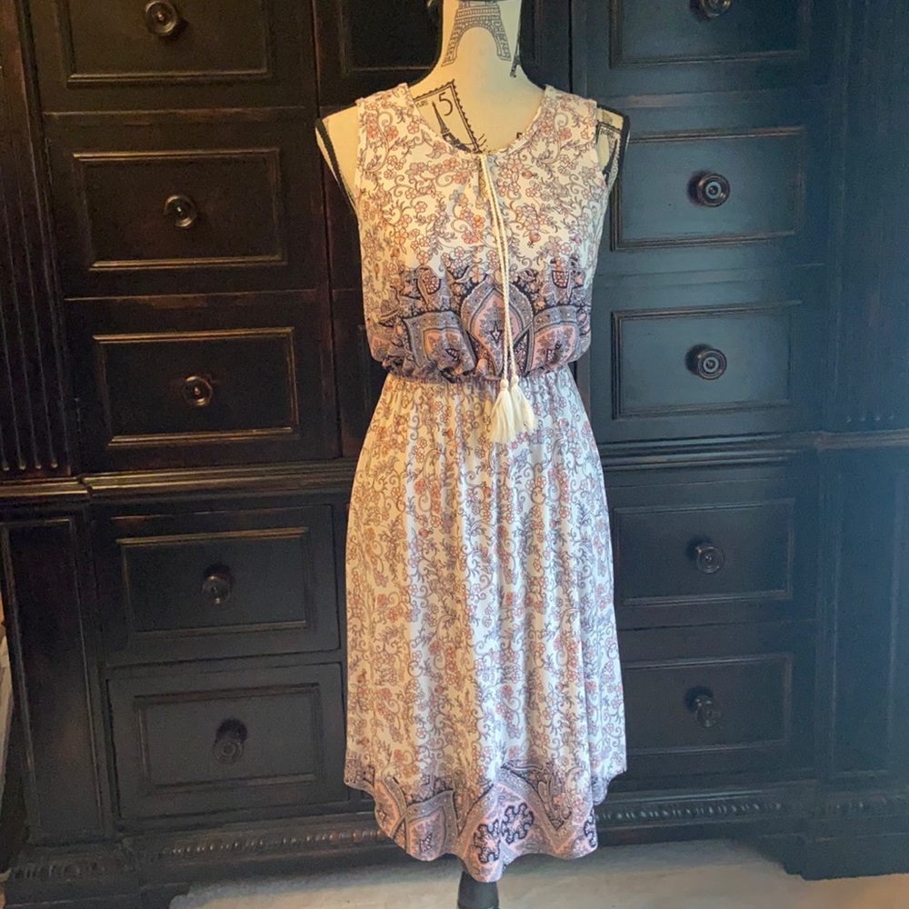 White and pink paisley dress